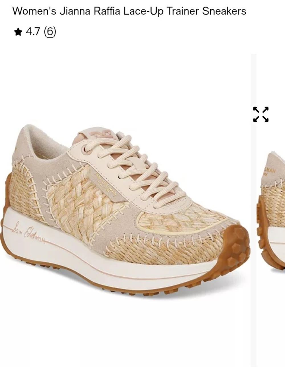 Sam Edelman Raffia-Look Lace-Up Sneakers in Beige and Tan